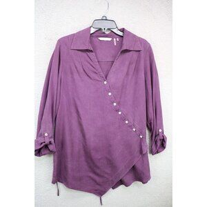 Soft Surroundings Purple Long Roll Tabbed Wrap Top-Size Medium